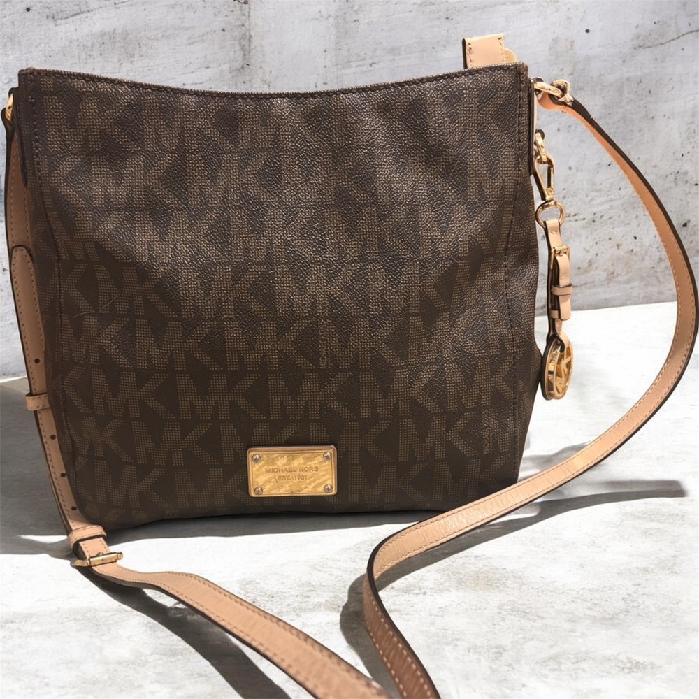 Michael Kors Dark Brown Signature Shoulder Bag with Gold Hardware